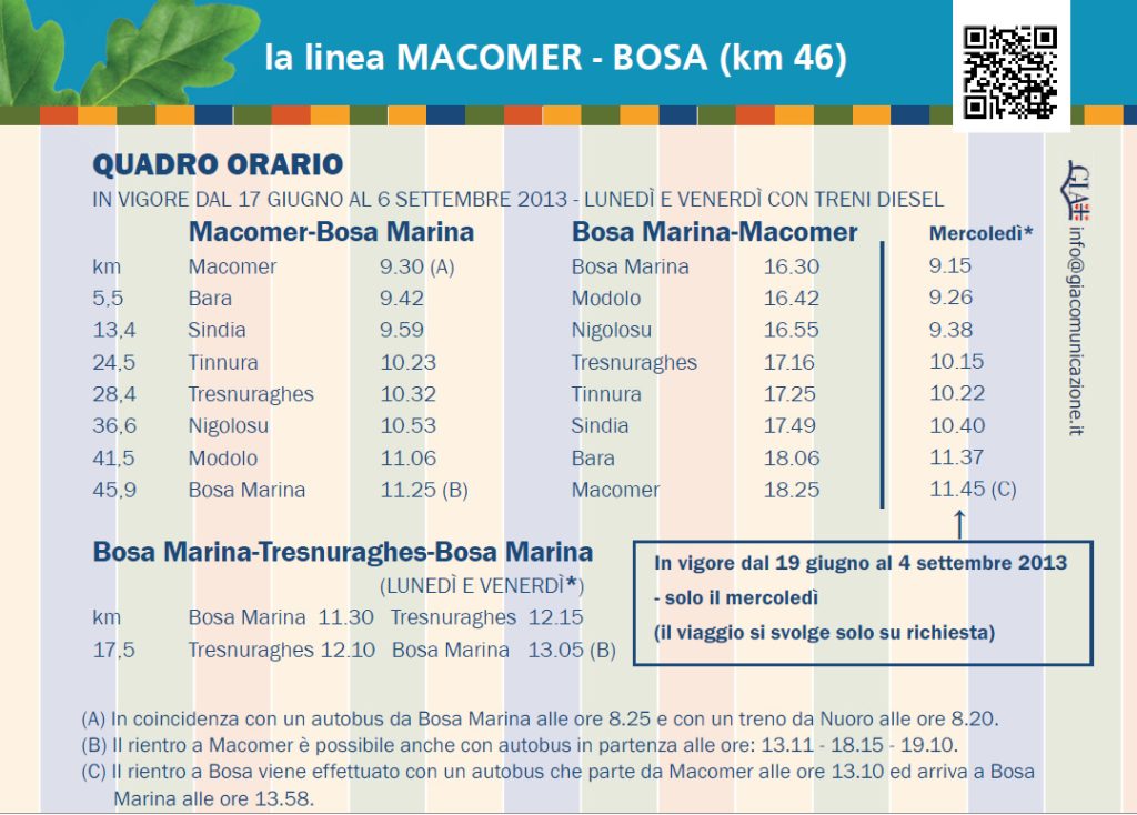 Bosa-Macomer, zugplan