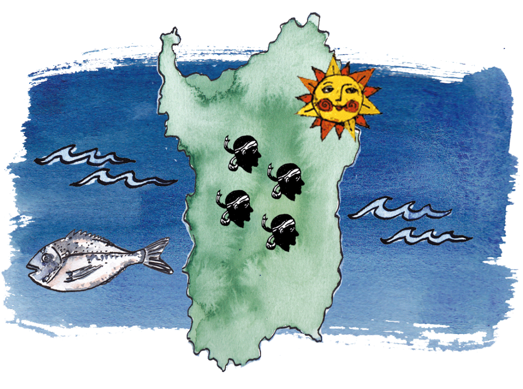 Illustrierte Karte: Ferienhaus auf Sardinien